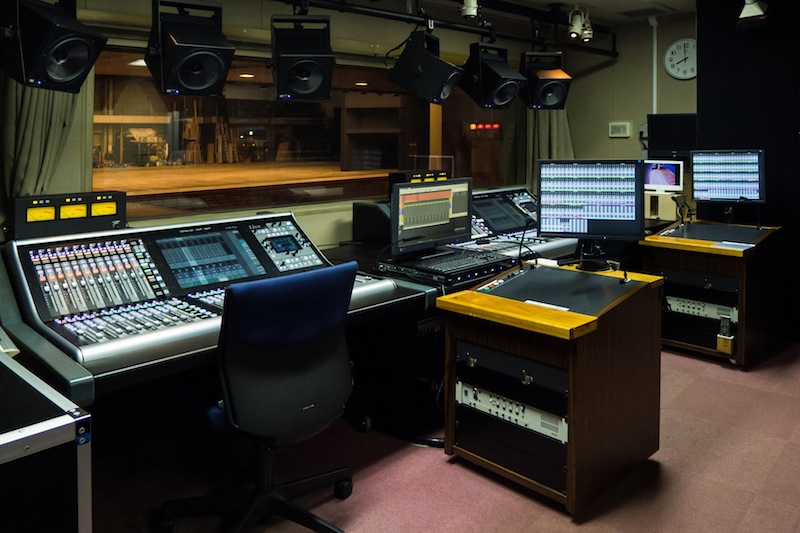 Control Room in the National Theatre of Japan’s Large Hall, featuring two SSL Live L500 consoles.