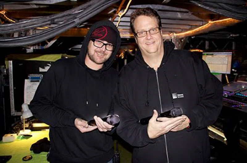 Alex Macleod (monitor engineer) and Ken 'Pooch' Van Druten (FOH engineer).