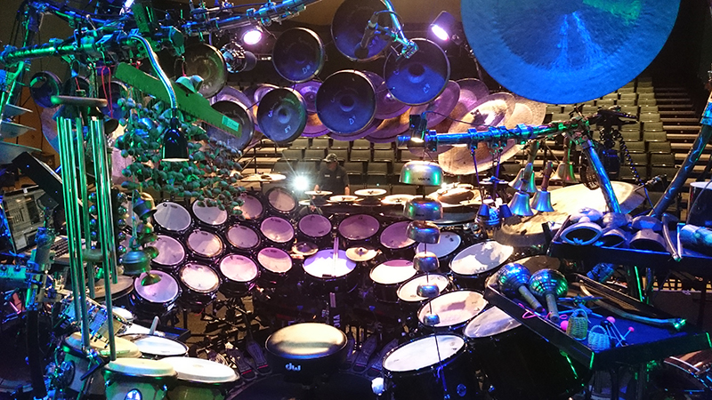 Drummer Terry Bozzio is known for his large drum kit.