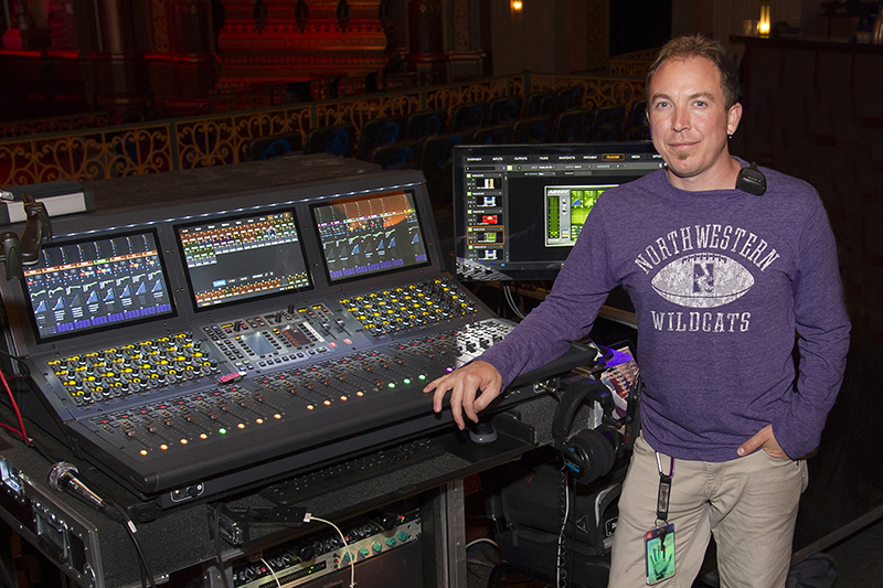 Fitz and The Tantrums 2016 tour photo by Steve Jennings. Pictured here, FOH engineer and tour manager Aaron Glas at FOH.
