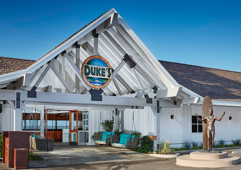 The entrance of Duke’s Malibu, which recently received an audio upgrade with systems from Bose Professional.