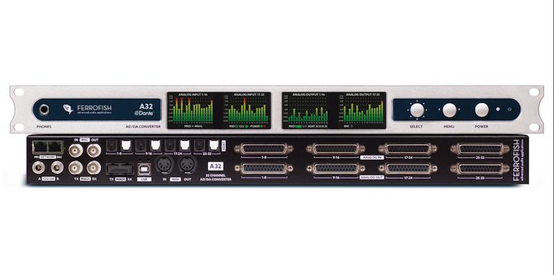 Ferrofish A32 AD / DA converter with support for Dante audio networking.