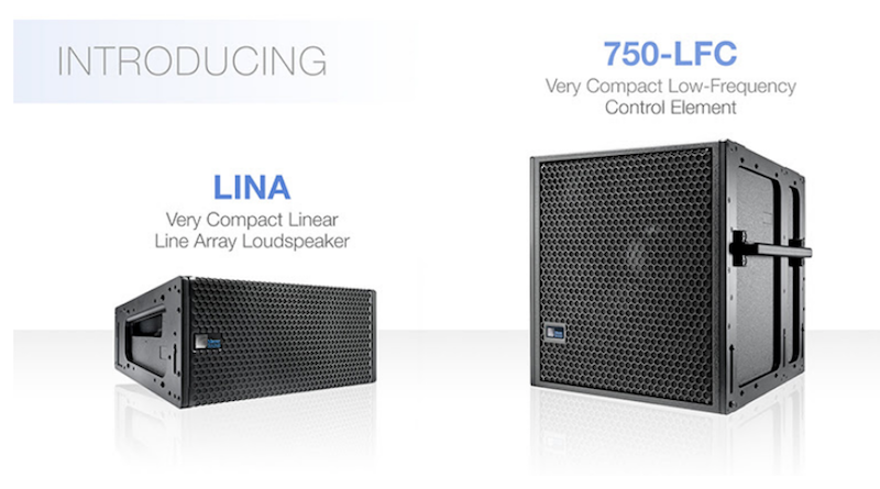 Lina compact linear line array loudspeaker and 750-LFC.