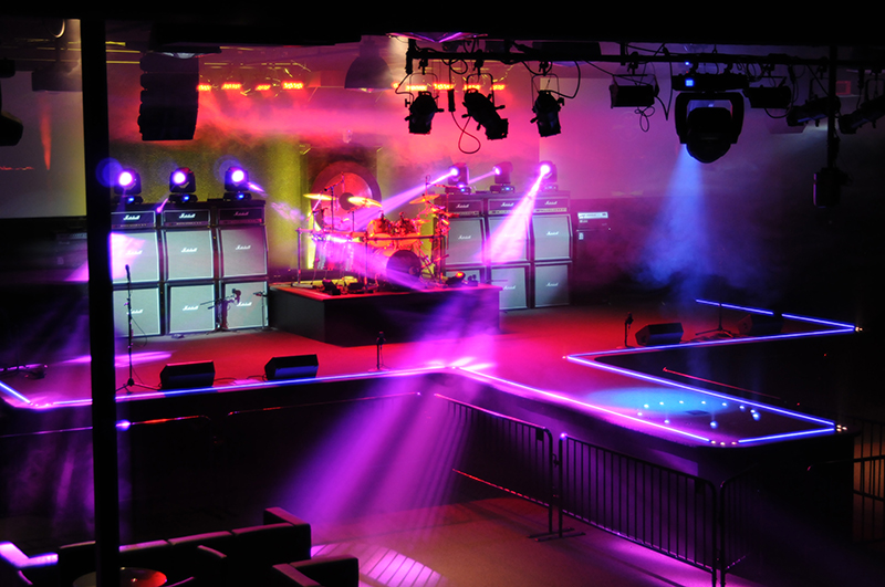 View of stage with downstage catwalk.