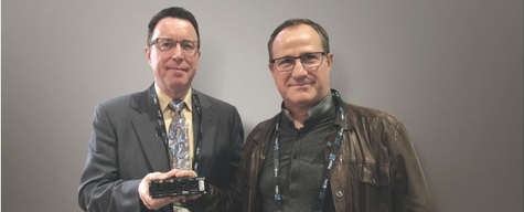 Point Source Audio President James Lamb (L), and AuviTran Managing Director, Yves Ansade (R) share a vision while presenting one of AuviTran's Compact DANTE™ Breakout Boxes