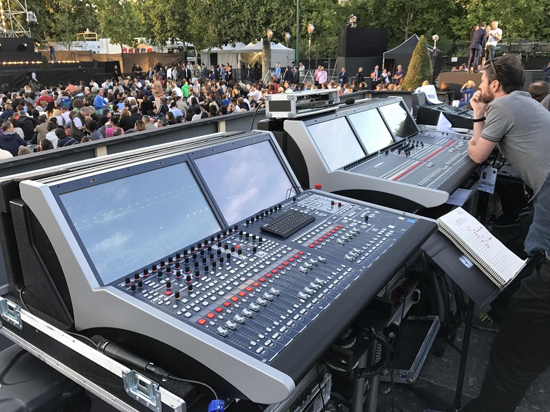 Two Lawo mc²36 were used for FOH mixing, one handling the orchestra, and the other the choirs and opera singers, and another mc²36 was taking care of the monitor mix.