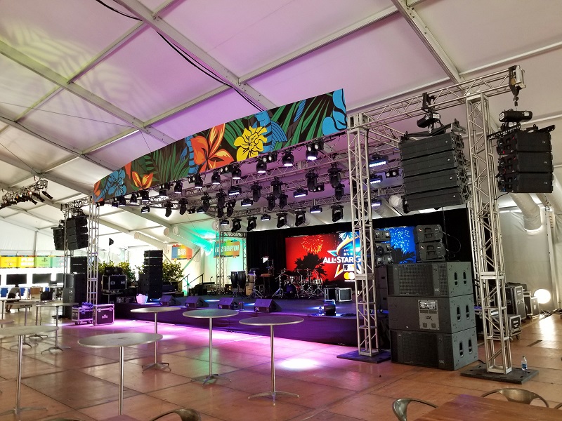 Tthe stage setup inside the tent at the 2017 MLB Allstar Pre-game Celebration