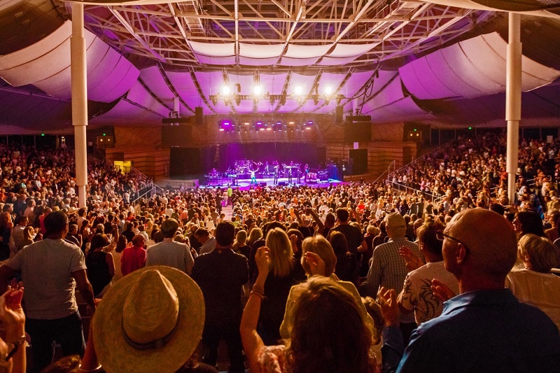 The interior, audience and stage of the Benedict Music Tent., Aspen CO, USA