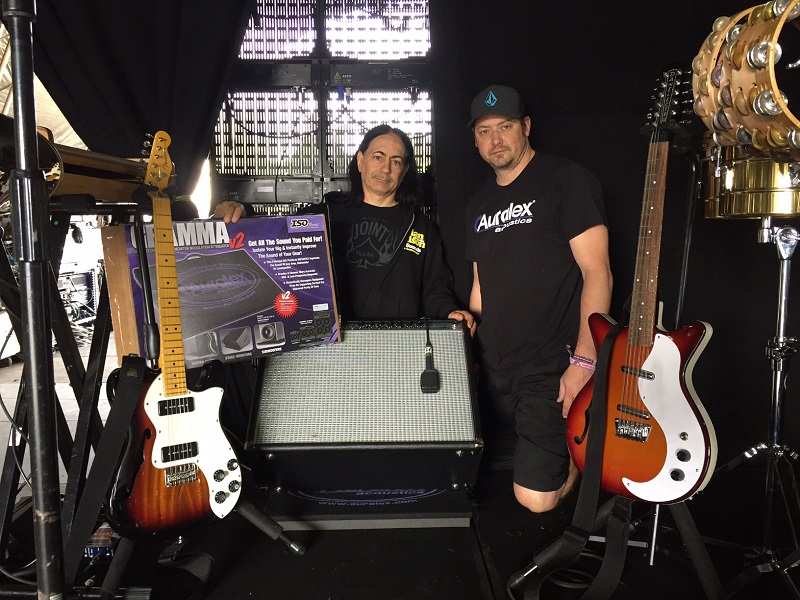 Pictured L-R: Thom Lowry (Guitar Tech) and Clint Boire, Production Manager, pictured with some of the acoustical treatment products from Auralex® Acoustics that they have been putting to use on the Brian Wilson Pet Sounds 50th Anniversary World Tour.