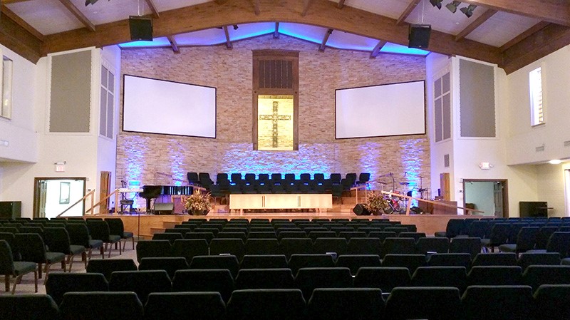 The EAW QX sound reinforcement solution for the main sanctuary at First Baptist Burleson blankets the room.