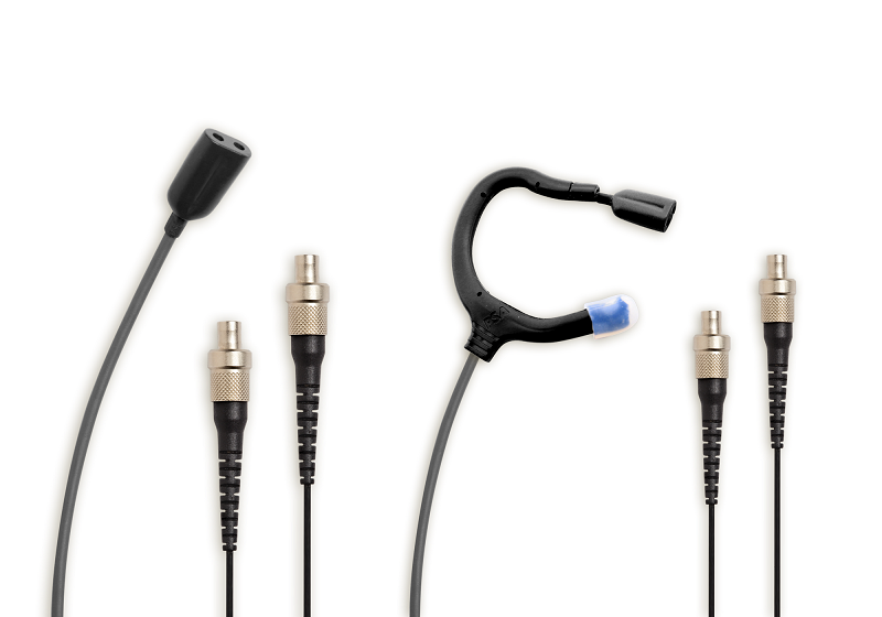 The redundant microphones are offered as the CO2-8WL standalone lavalier, left, or as the EO-8WR earmount that is part of the EMBRACE™ family