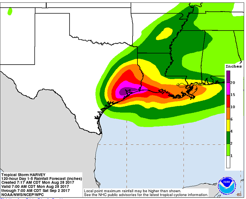 By Monday morning, the National Weather Service was forecasting that rainfall from what was left of the storm would gradually move northeast, inundating parts of Louisiana.