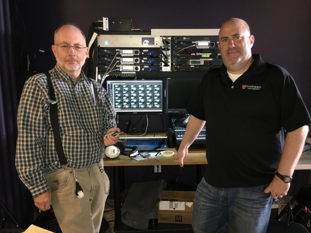 Sound Mirror at Santa Fe Opera's production of The Revolution of Steve Jobs. (L to R:) David Williams, RF tech with R: Mark Donahue, recording engineer.