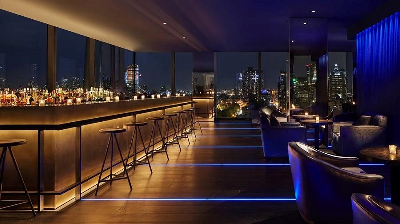 PUBLIC's 18th Floor Lounge provides a breathtaking view of New York City and is covered by eight OPA-12s distributed throughout the area.