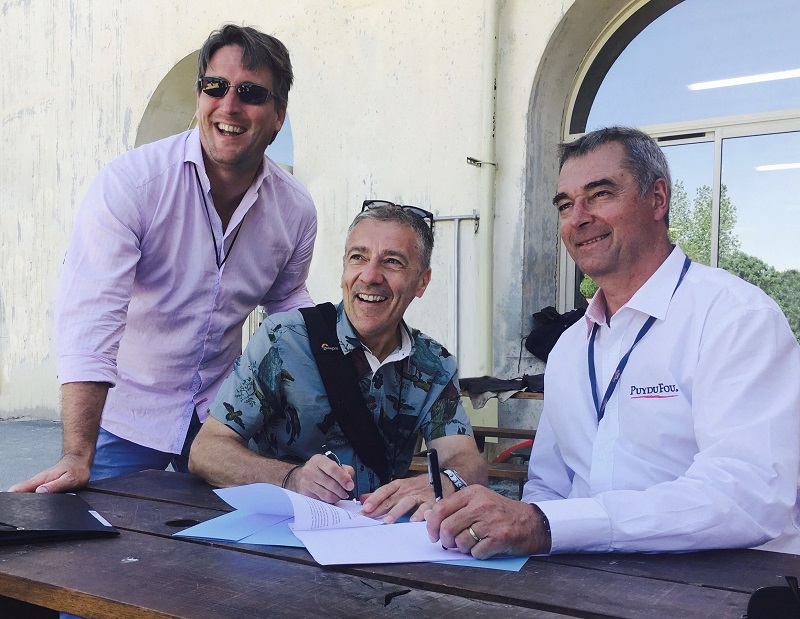 (Left to right) L-Acoustics Managing Director Hervé Guillaume, L-Acoustics Founder and President Christian Heil, and Puy du Fou Managing Director Laurent Albert