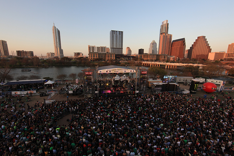 The Auditorium Shores stage is a favorite outdoor space for large festival gigs on the banks of Ladybird Lake in downtown Austin.