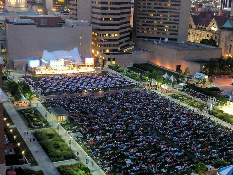 The orchestra and choir drew a crowd to Columbus Commons Bicentennial Park on July 1.