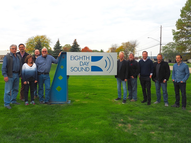 (L-R) Tom Arko, President, Eighth Day Sound; Marc Weber, Adamson; Cathy Bellante, Eighth Day; CW Alkire, Eighth Day; Tom George, Eighth Day; Jack Boessneck, Eighth Day; Owen Orzack, Eighth Day; James Oliver, Adamson; Jason Kirschnick, Eighth Day; Ben Cabot, Adamson.