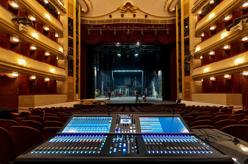 SSL System T S500 networked control surface at the FOH position in the Burgtheater auditorium