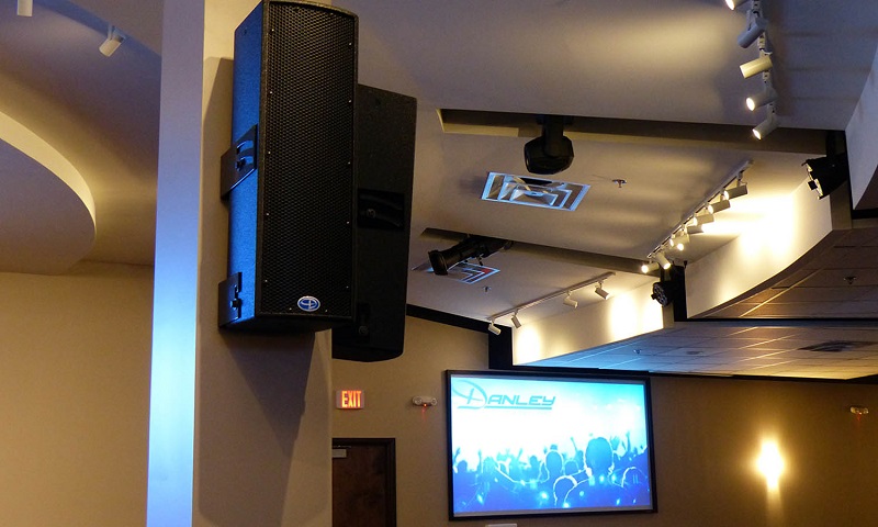 Speakers in position inside Winners Chapel