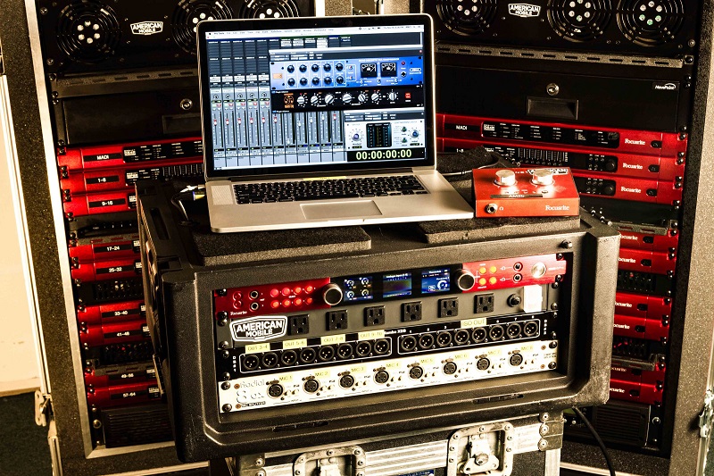 American Mobile employs a number of tools from Focusrite’s RedNet range, including in three identical deployable large-scale gear racks (background) and smaller-footprint laptop rigs (foreground).