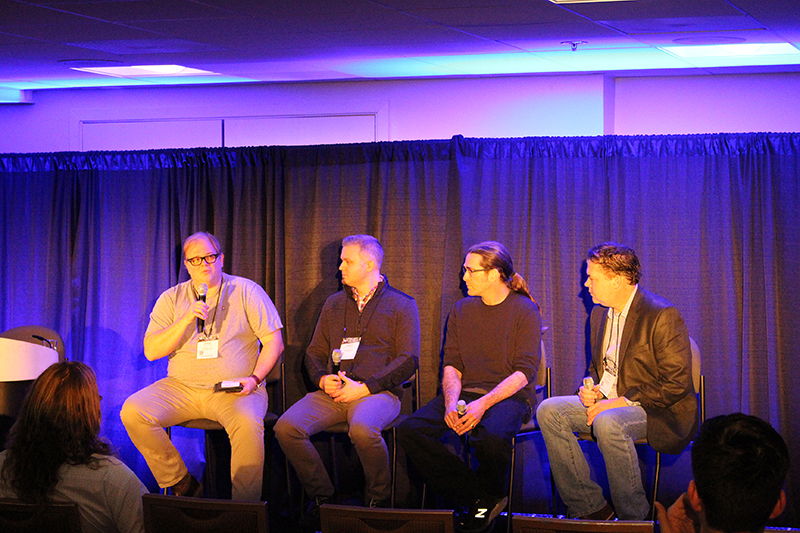 Moderator Mark Haney, Brent Sandrock, Breckinridge Haggerty, Seth Jackson during 'The Visual Conversation Part 1 - Media Server Programmers.'