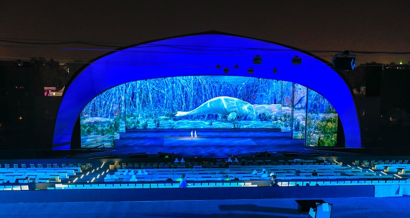 The stage for the UAE National Day event was 40 meters wide, with 20 meters from its front edge to the front row, while the audience area was around 50 meters wide by 50 meters deep.