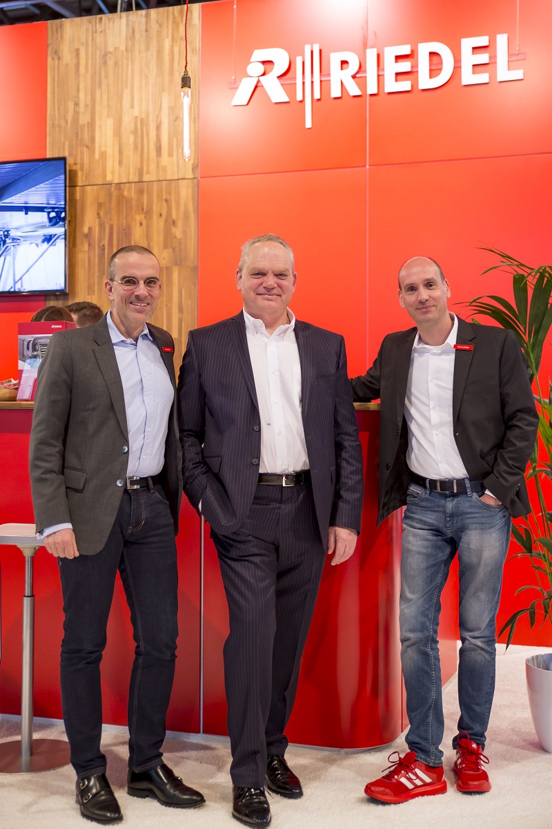 Martin Berger, CSO of Riedel Communications; Arie van den Broek, CEO of Archwave; and Thomas Riedel, Founder and CEO of Riedel Communications