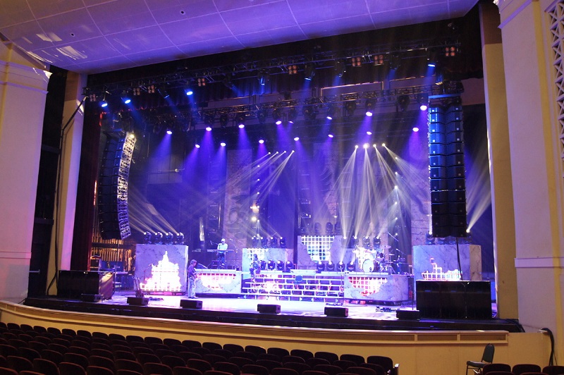 The main PA comprises left-right hangs of twelve Outline GTO C-12 modules with a single, wide-dispersion GTO-DF down-fill cabinet flown at the base of the array