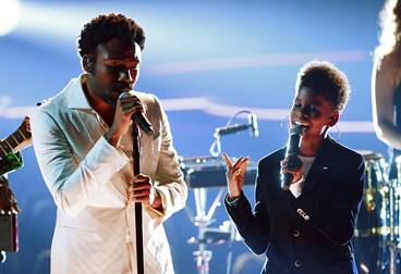 Recording artists Childish Gambino (L) and JD McCrary perform onstage with Shure Axient Digital Wireless during the 60th Annual Grammy Awards at Madison Square Garden on January 28, 2018 in New York City. (Photo by Kevin Winter/Getty Images for The Recording Academy)