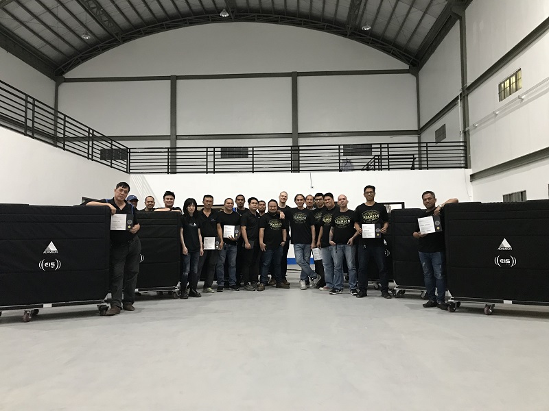 Adamson Applied Certification trainees, including technicians from PMX, at Stage Craft International HQ