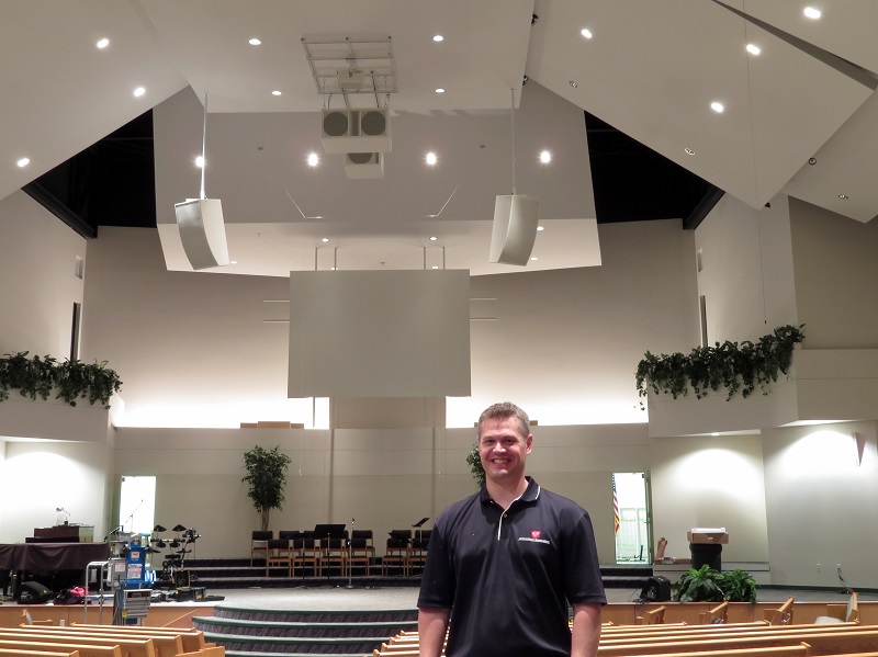 Eric Bishop inside the CrossRoad Baptist Church sanctuary.