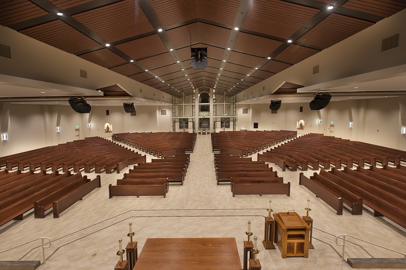 Queen of Angels Catholic church in Riverside, CA, which recently received an audio system upgrade with the installation of a Bose Professional RoomMatch® DeltaQ™ system.