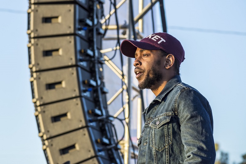 Top Dawg Entertainment (TDE) artist Kendrick Lamar performs at the label’s annual Christmas concert in the Watts neighborhood of Los Angeles on December 22, 2017. TDE tapped full-service AV rental company Total Production Group (TPG) to provide the concert sound production, and the company employed its newly acquired ShowMatch™ DeltaQ™ compact line array system from Bose Professional (array visible in background).