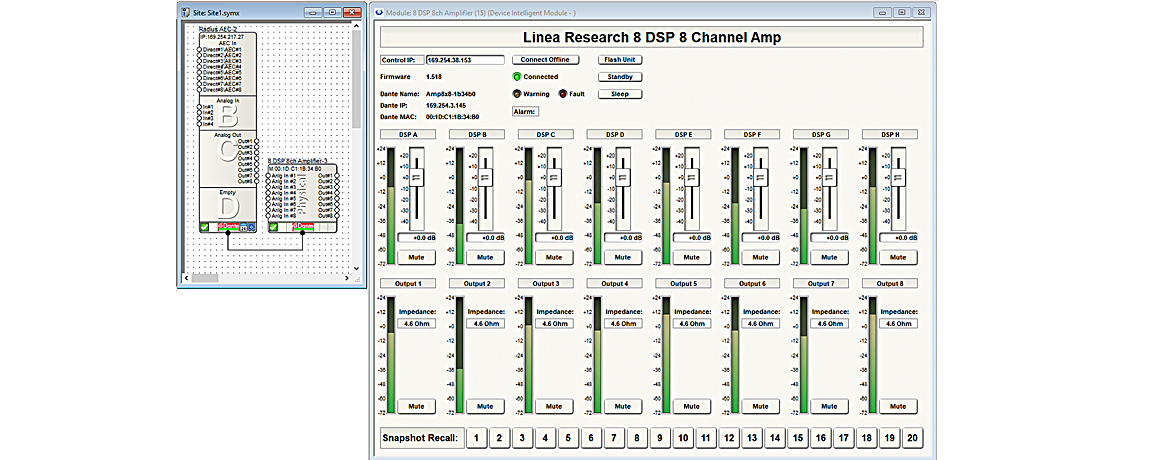 Linea Research amp control in Symetrix Composer 7.3