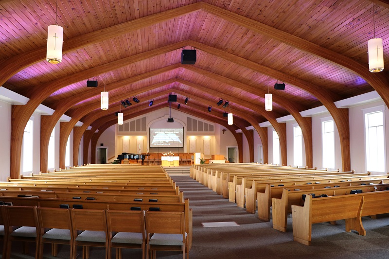 “The sound system consists of three pairs of CDD-LIVE 8’s mounted on the ceiling, ”Mike Sessler, Project Lead for CCI Solutions, explains, “a pair downstage, a delay pair about halfway back and a pair out in the foyer to match the experience when there’s overflow.