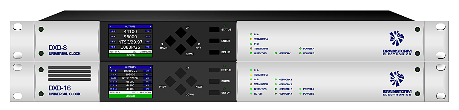 The new DXD-8 and DXD-16 universal clocks provide a precision reference clock offering PTP and legacy formats simultaneously
