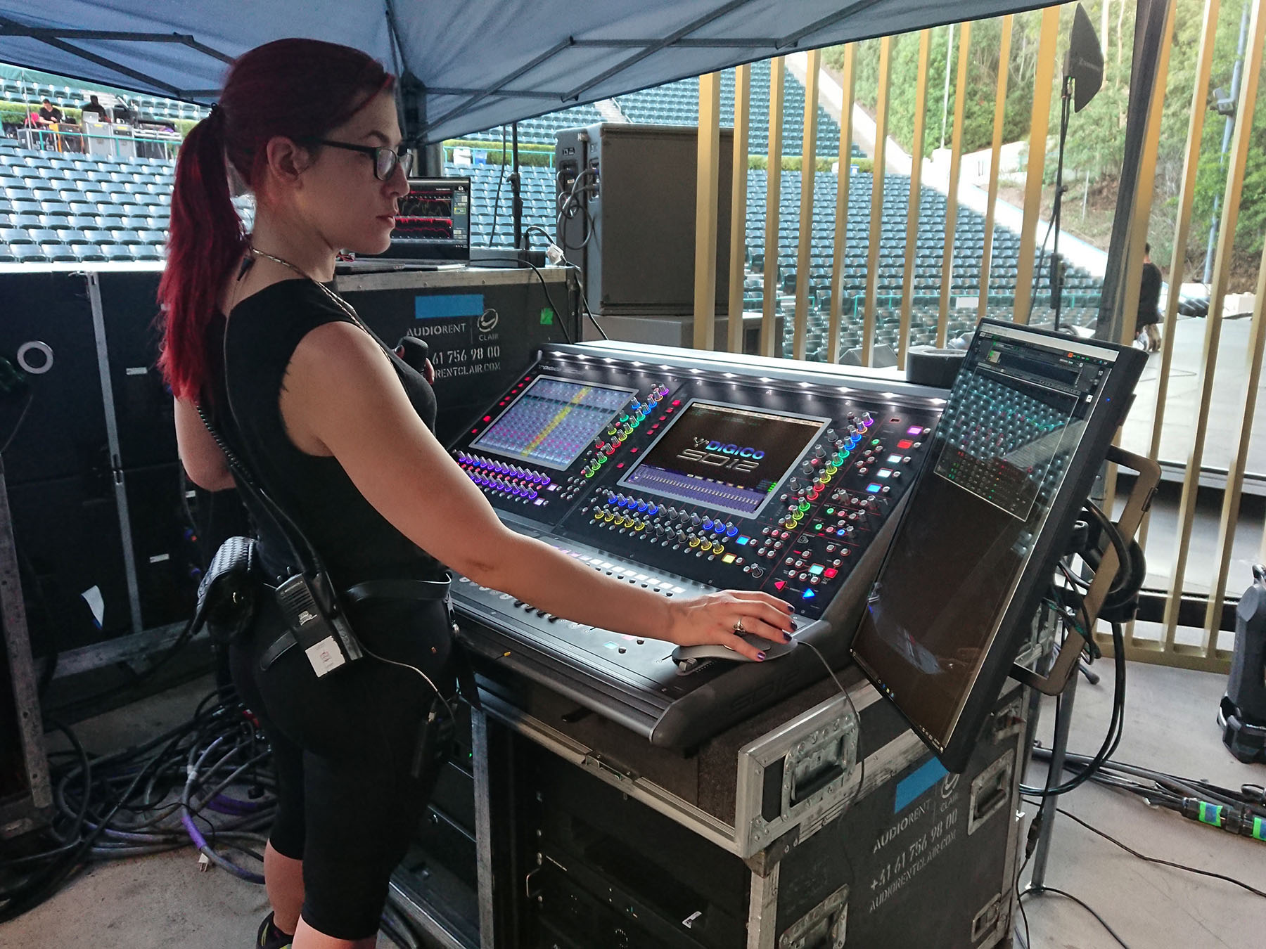 Lizzo monitor engineer Loreen Bohannon setting up her SD12 96 for a show