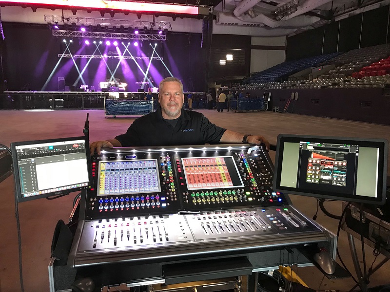 Randy Rogers Band PM and FOH Engineer Marty Weir at the tour’s DiGiCo SD12 desk, supplied by Backstage Sound and Lighting