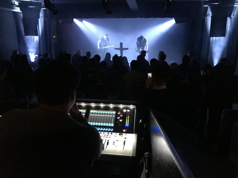 Sleeping Village Production Manager Hunter Korgel mixing New Canyons on the club’s DiGiCo S21 desk