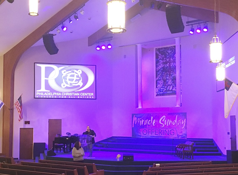 Philadelphia Christian Center utilizes two arrays of five EAW RSX208L three-way, self-powered loudspeakers along with two RSX218 dual 18-inch subwoofers for additional low end.