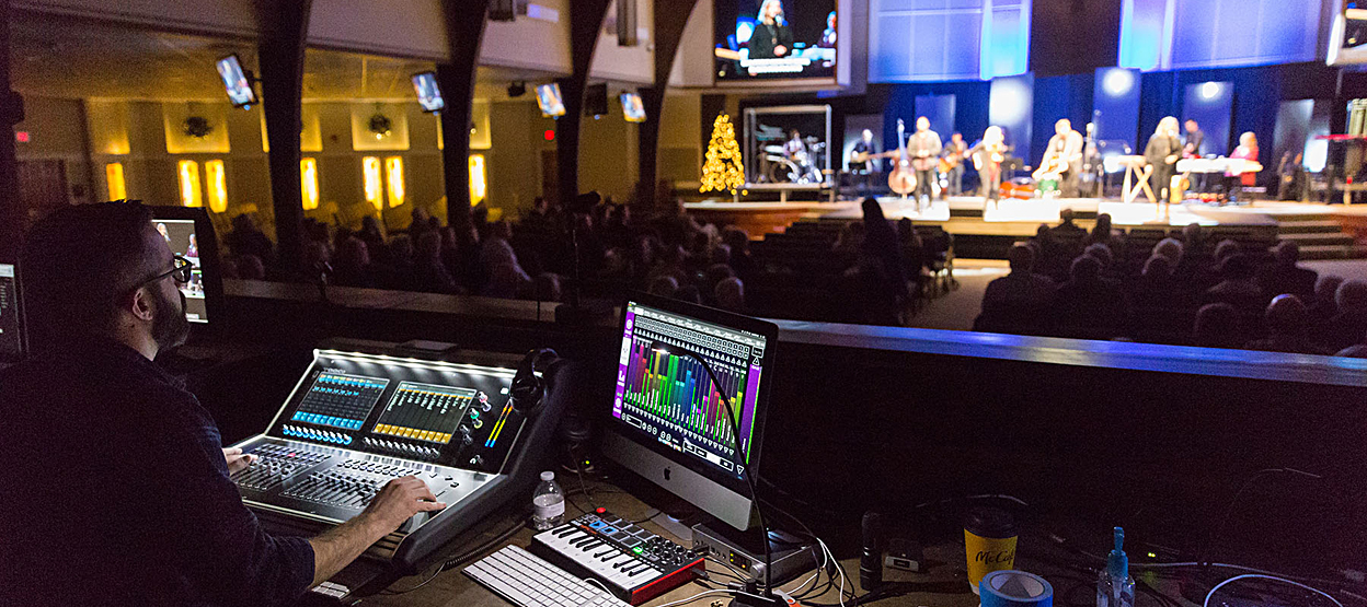 Willowbrook minister of production Chris Olson running FOH and monitor mixes via the church’s new DiGiCo S21/KLANG:fabrik combination