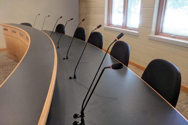 The City Council Chamber in Tallmadge Township, Michigan, featuring an ATUC-50 discussion system from Audio-Technica, installed by KVO Communications.