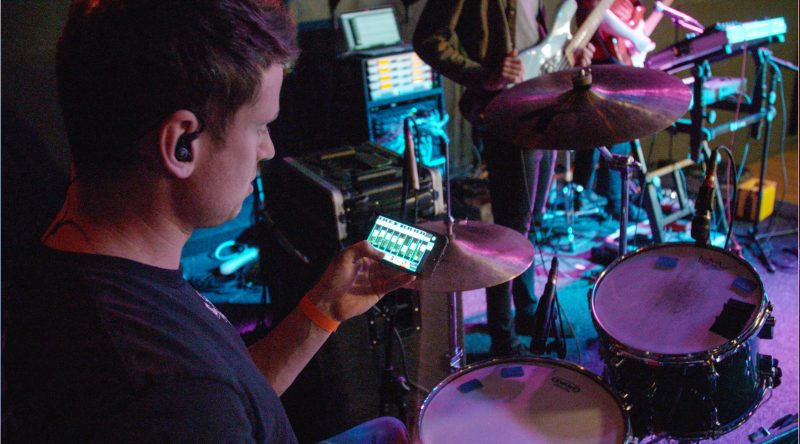 Between the Mackie DL32R rack-mount digital mixer and the MP-series in-ears, Car Seat Headrest has a fully self-contained monitor rig.