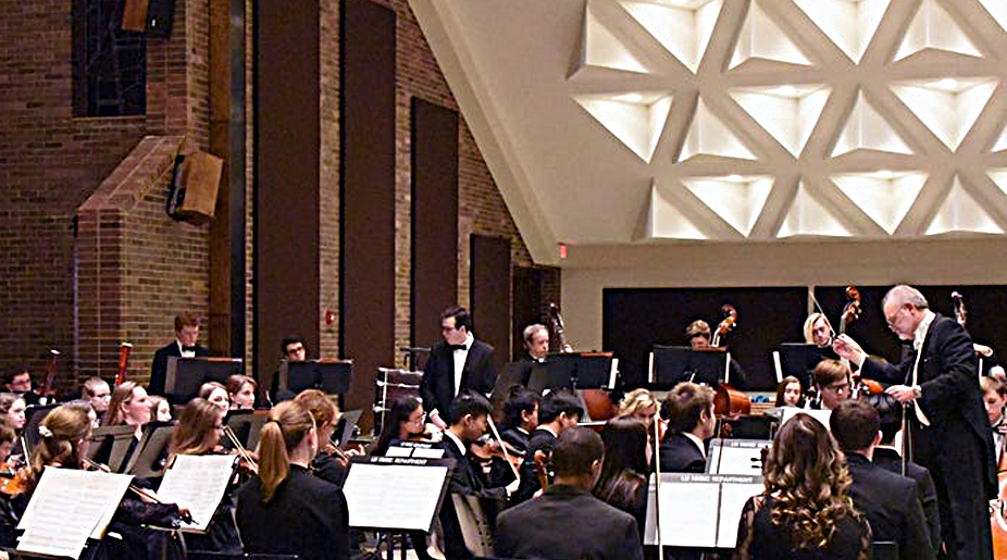 Metro Youth Symphony in the renovated Convocation Hall; photo by Lewis University Photo Club