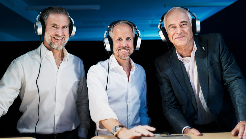 Left to right: Ralf Oehl, CEO Georg Neumann GmbH, Dr. Andreas Sennheiser, Co-CEO Sennheiser, Claude Cellier, CEO Merging Technologies