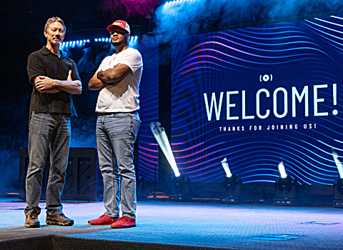 (Left to right): David Williams of Hi Tech Electronics and Jerel Northern, Creative Arts Director at Reimage Church