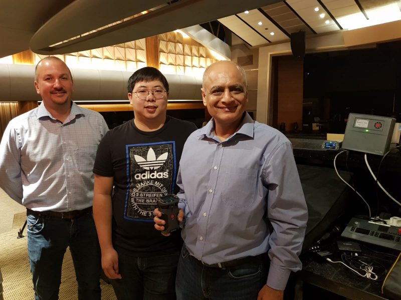 Lighthouse Evangelism is using Riedel's Artist and Bolero intercom systems along with MediorNet to provide a complete signal distribution and routing solution for its two worship facilities. From left to right: Jake Dodson, Director of Product Management at Riedel; Kevin Yap, Technical Manager at Lighthouse; and Rajveer Singh, General Manager, Southeast Asia, at Riedel.