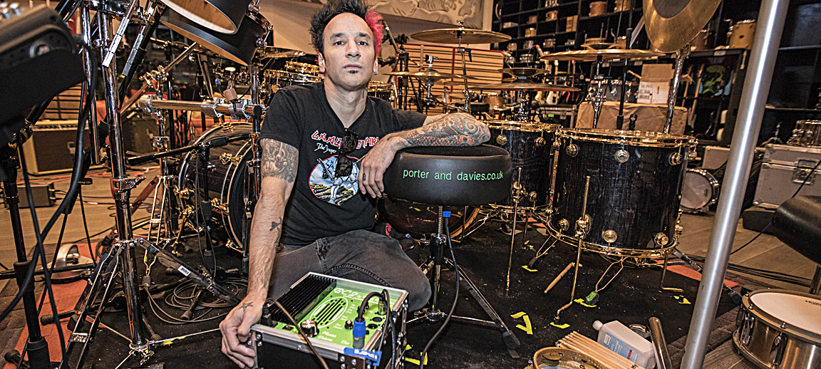 Drummer Roy Mayorga with his system