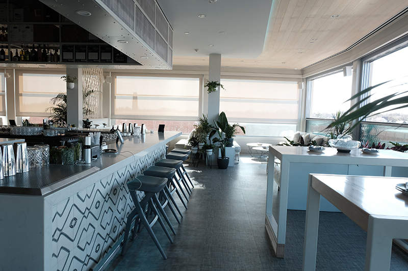 The view of Santo Cielo's bar from the DJ station